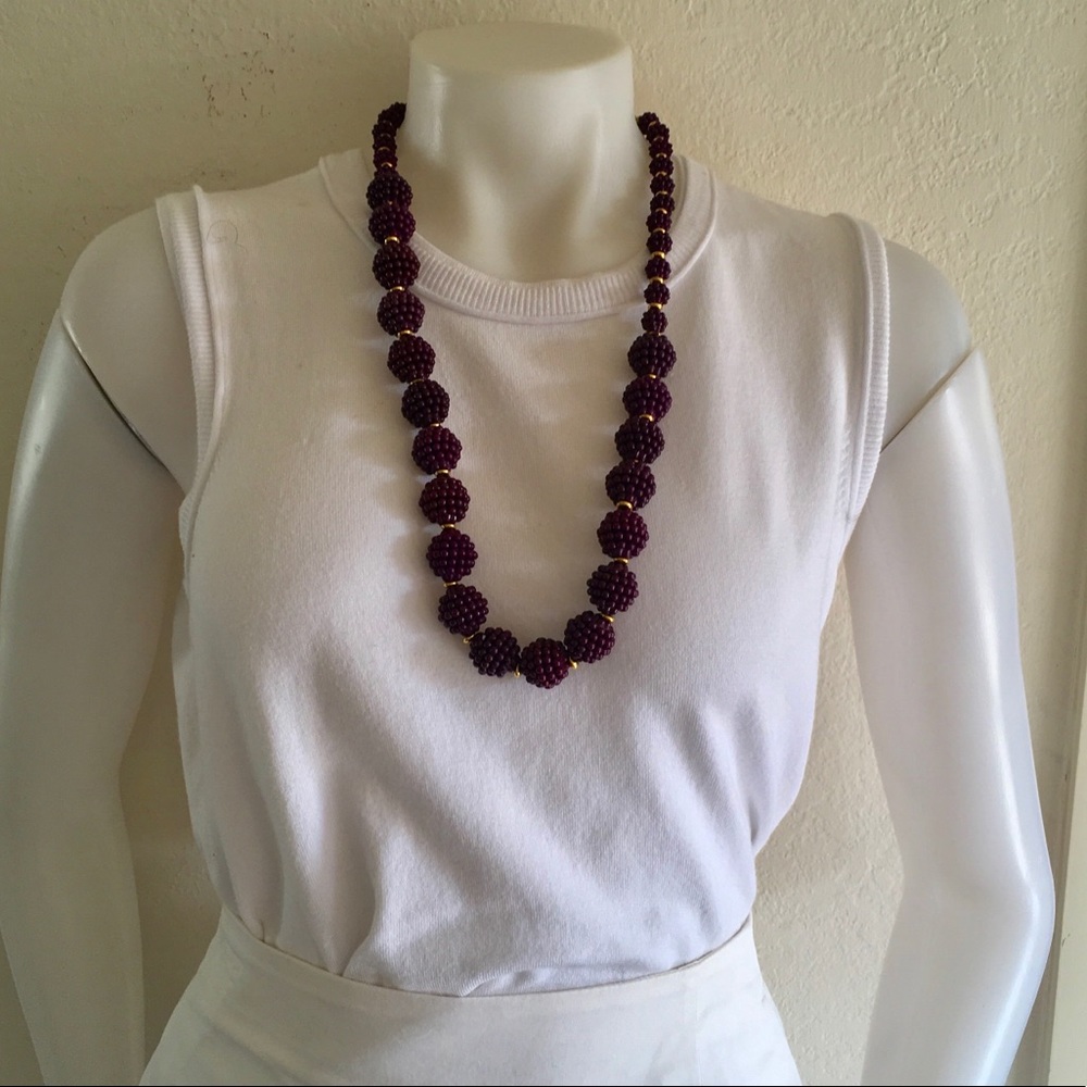 Purple Beaded Graduated Long NECKLACE